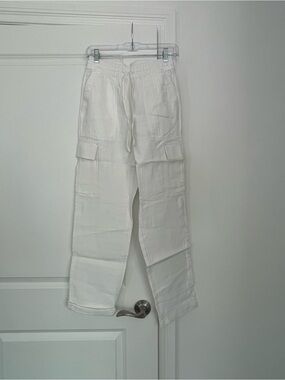 NWT Lands' End Women’s High Rise Drawstring Linen Pants White Size 2